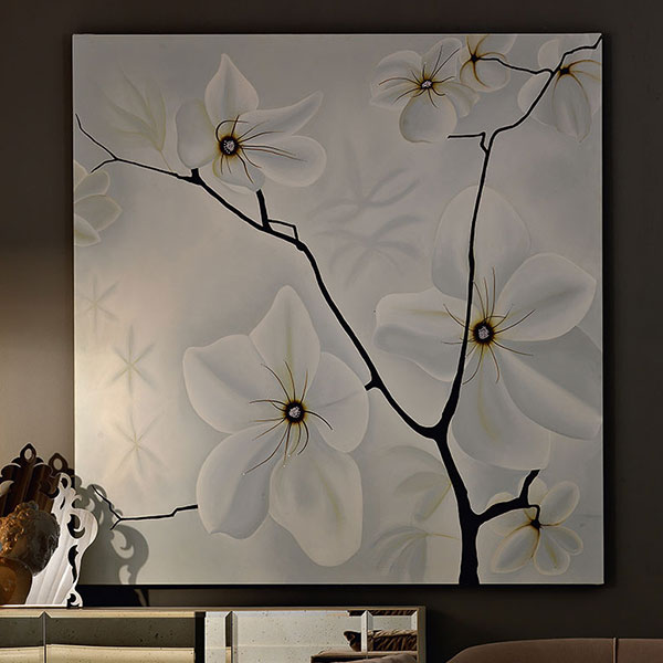 vss37 Fiori di pesco<br>
painting with Swarovski   
150 x 150 cm
