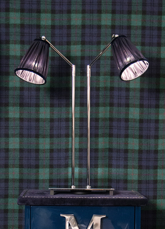 <strong>2060</strong> articulated lamp with 2 stands, chrome finish 
max extension 2 stands with shades L. 25 x P. 16,5 x H. 70 cm